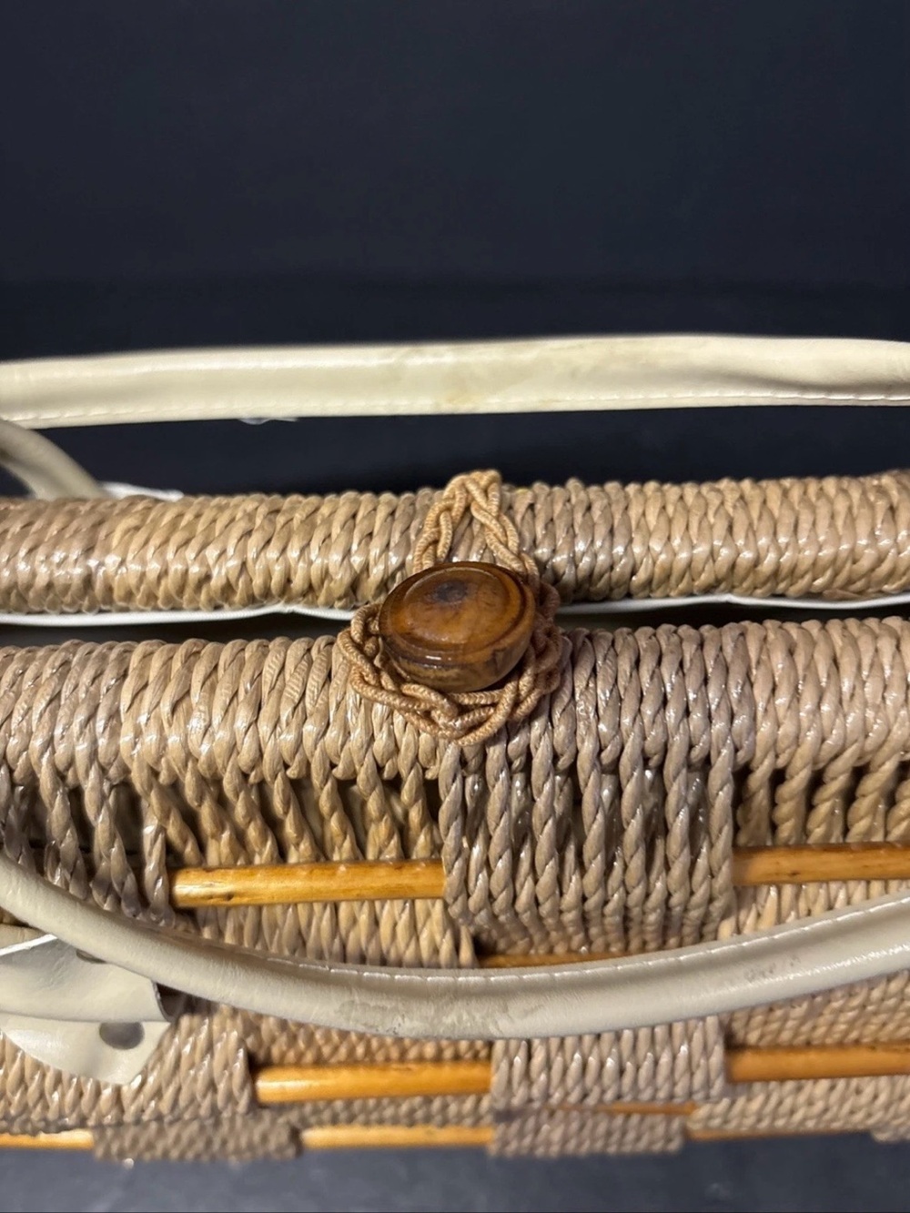 Vintage Olympic Wicker Box Purse Barrel Bag Mid Century Coquette Cottage - Picture 11 of 13